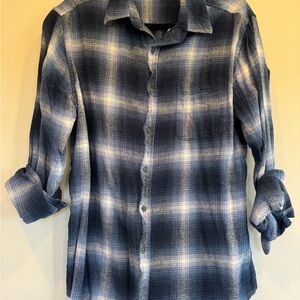 Croft & Barrow Navy and White Plaid Shirt